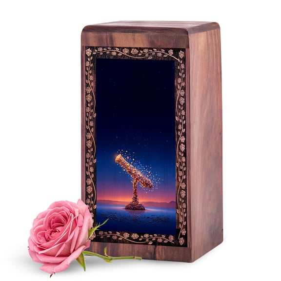 KARYLIZ Personalized Telescope Wooden Urn Human Ash Adult - ize Wood Urns for Adult Female Small - 5 Inch Mini Wood Urn Box - Cremation Boxes for Human Ashes