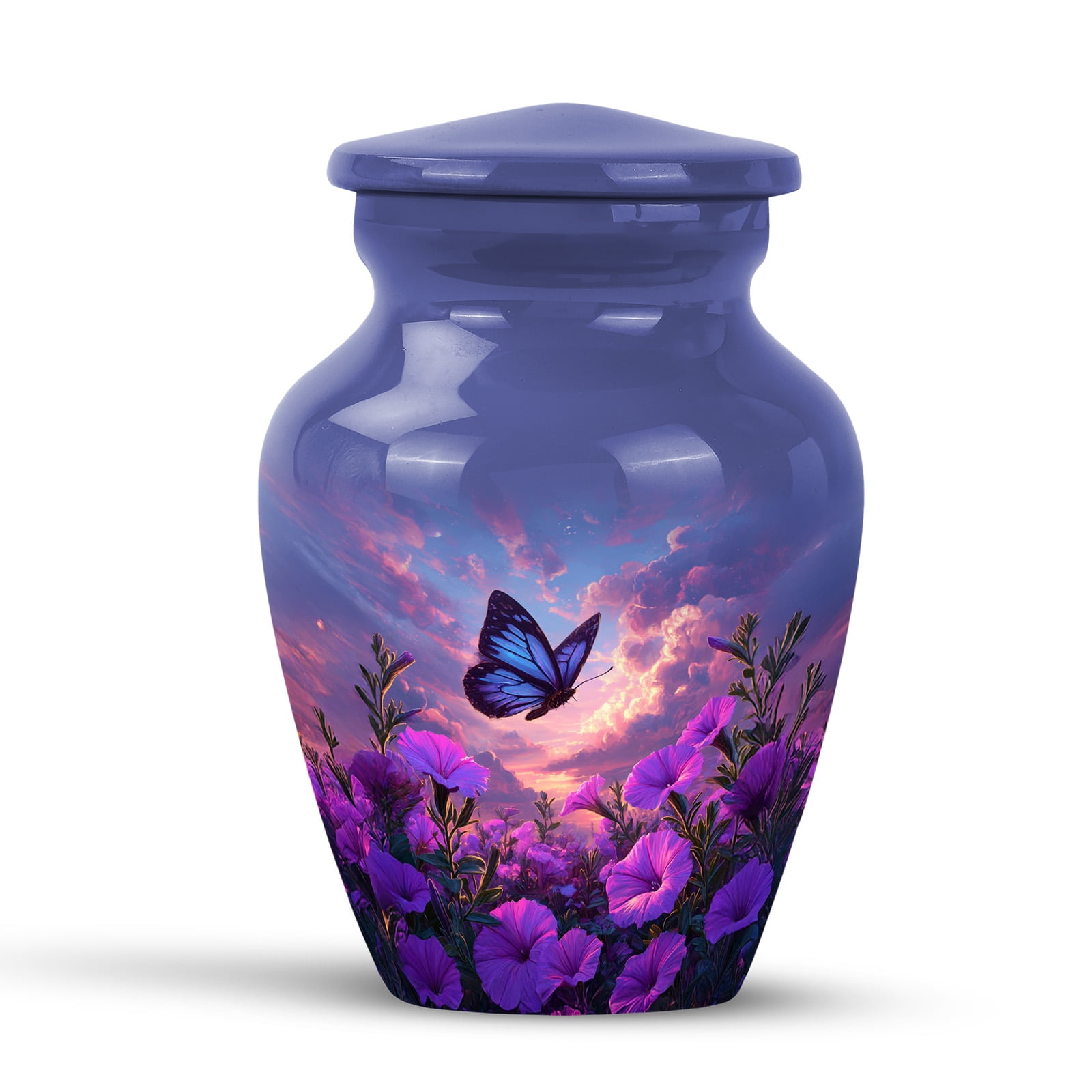 KARYLIZ Petunia Urns for Human Ashes Large Adult Male - Sunset Purple Flowers Urns for Human Ashes Adult Man & Women - Butterfly Cremation Urn for Mom & Dad - Memorial Ash Urn for Female 3 Inch