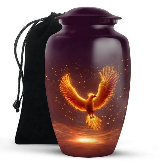 KARYLIZ Phoenix Rising at Sunset Fly Cremation Urn for Ashes Adult Male, Deep Plum Funeral Urns for Adult Ashes Men, Large Memorial Urns for Women