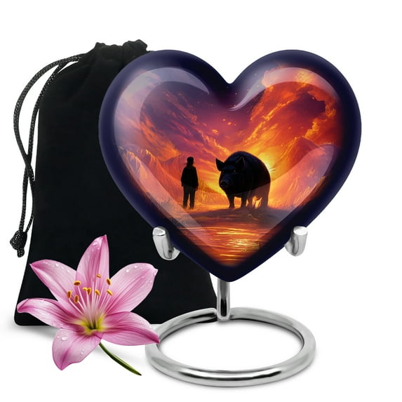 KARYLIZ Pig Heart Shaped Urns - Memorial Cremation Urns For Human Ashes - Purple & Orange Large Urn For Human Ashes Adult Female - Large Decorative Urn For Female - Funeral Urns For Mom & Dad 8 Inch