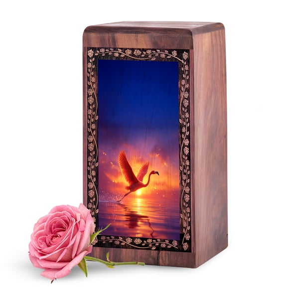 KARYLIZ Pink Flamingo Wooden Urns for Human Ashes Adult Female - 5 Inch Small Engraved Wood Urn - Tiny Personalized Urn for Ashes Adult Male - Ash Holder for Loved One