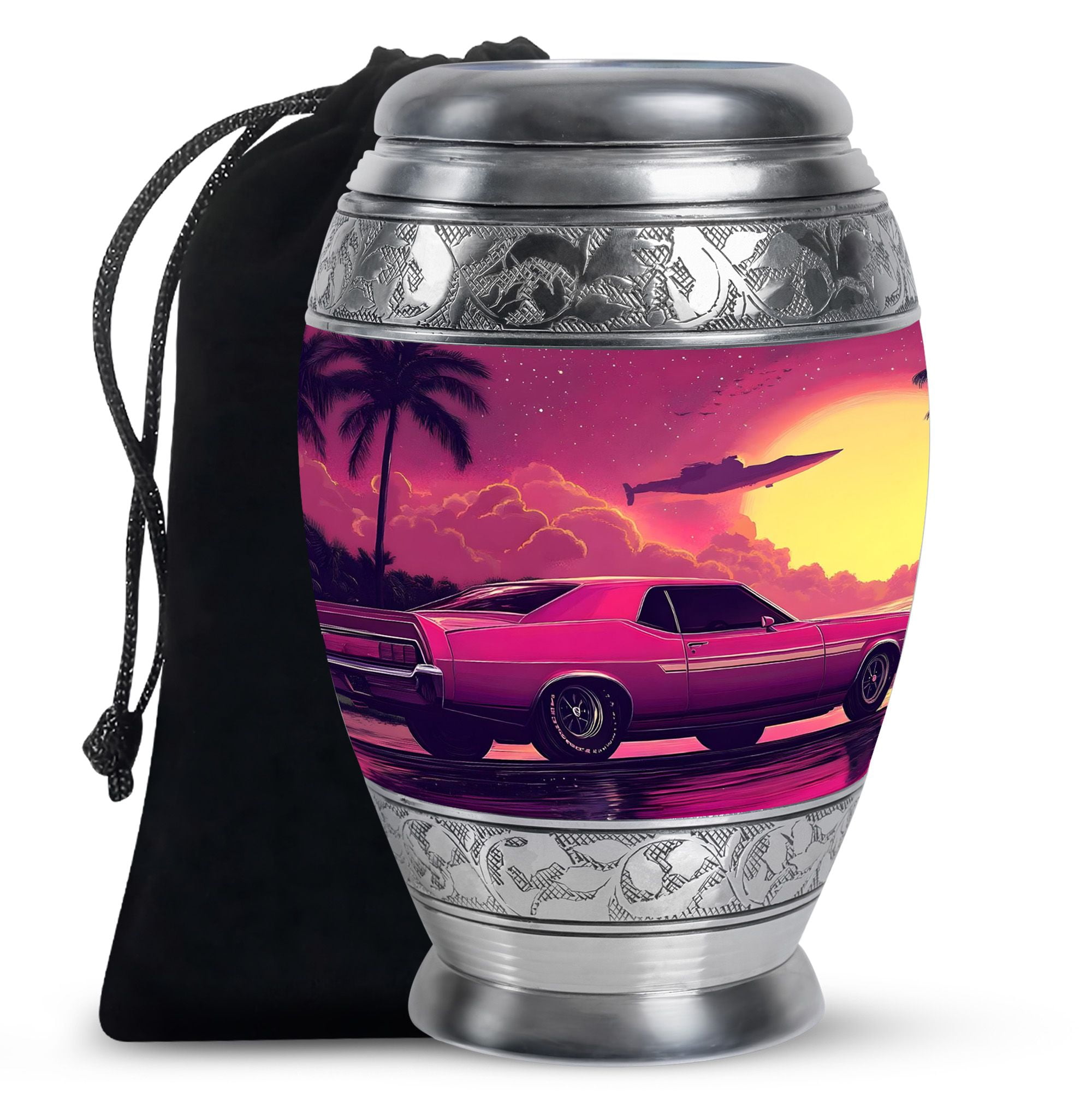 KARYLIZ Pink Vintage Car Urns - Urns For Cremation Ashes - Burial Urn For Ashes For Women - Large Urn For Human Ashes Adult Male - Funeral For Adult Ashes Men - Ash Holders (Size 10inch)