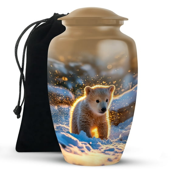 KARYLIZ Polar Bear Urn for Human Remains, Memorial Gifts for Male and Female, Warm Sandstone Cremation Urns for Humans Ashes for Couples, Golden Funeral Urn