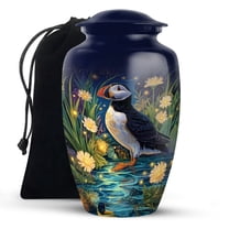 KARYLIZ Puffins Urns - Large Urn For Human Ashes Male & Female - Blue Memorial Cremation Urn Human Ashes - Flowers Decorative Funeral Urns For Man & Women