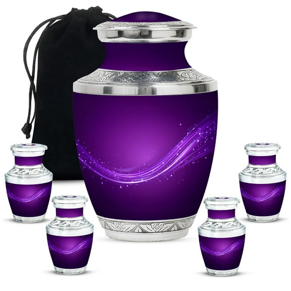 KARYLIZ Purple Cremation Urns For Human Ashes - Funeral Urns For Adult Ashes Women - Mini Keepsake Urn For Male & Female - Adult Funeral Urn For Adult Ashes Men (Combo Of 5, 10 Inch & 3 Inch)