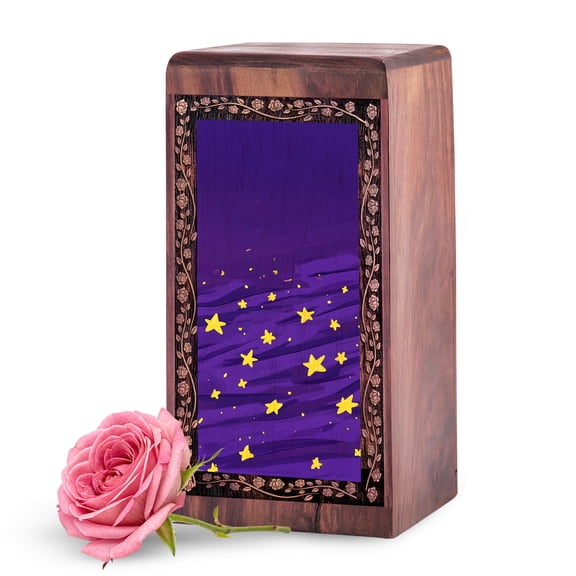 KARYLIZ Purple Wooden Urn for Human Ashes Adult - Wood Urns for Adult Male - Wooden Urn Box - Burial Boxes for Ashes - Decoravet Sympathy Box - Remembrances Urn for Mom
