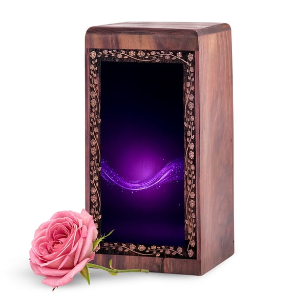 KARYLIZ Purple Wooden Urns for Human Ashes Adult - 5 Inch Small Wooden Cremation Urns for Human Ashes - Wood Urn Box - Memorial Box for Human Ash - Purple Urns for Mom & Dad