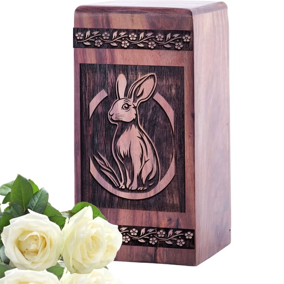 KARYLIZ Rabbit Urn For Funeral - Large Wooden Urn For Ashes Adult Male - Funeral Cremation Urns - Burial Urns For Human Ashes - Decorative Urns For Ashes - Urn For Ashes Adult Female - 14 Inch