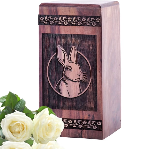 KARYLIZ Rabbit Urns For Adults - Wooden Urn For Human Ashes Large Outdoor - Burial Urns For Ashes - Cremation Urns For Women - Memorial Urn For Burial In Ground - Funeral Urns For Ashes - 14 Inch