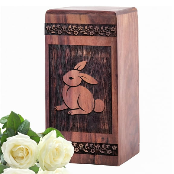 KARYLIZ Rabbit Urns For Men - Large Wooden Urn For Ashes Adult Male - Urns For Human Ashes Large Adult Male - Funeral Urns For Women - Burial Urns For Human Ashes - Cremation Urns For Men 14 Inch