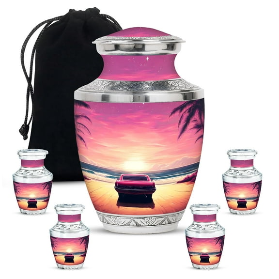 KARYLIZ Race Car Urns For Human Ashes - Mini Cremation Urn For Man & Women - Small Keepsake Urn For Human Ashes - Red Vintage Car Memorial Funeral For Female & Male