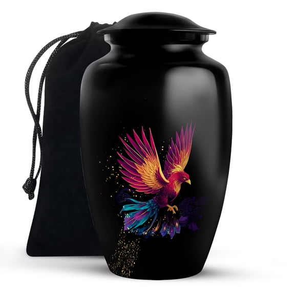 KARYLIZ Radiant Phoenix Large Cremation Urns for Human Ashes Adult Male, Black Burial Urns for Cremated Remains, Memorial Urn for Women, Funeral for Men