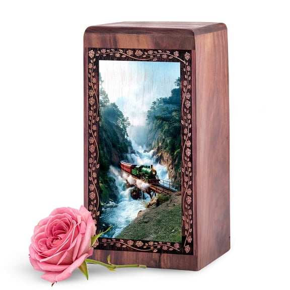 KARYLIZ Railway Train Wooden Urn for Human Ashes - 5 Inch Small Wood Urns for Human Ashes Adult Male - Cremation Urn Box for Funeral & - Wood Engrave Urns - Mini Gift