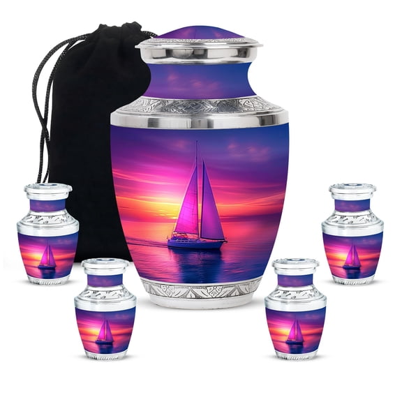 KARYLIZ Sailboat Urns&nbsp;For Human Ashes Large - Urn for Ashes for Women - Purple Sunset Small Urns for Ashes Set of 4 - Funeral for Woman - Keepsake Urn for Human Ashes (Combo of 5, 10" & 3")