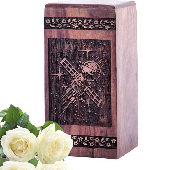 KARYLIZ Satellite Orbit Wooden Cremation Urn For Human - Wood Decorative Box - Funeral Urns For Adult Male Female Burial Or Memorial Keepsake For Male - Wooden Boxes - Urns For Ashes Men Women 8 Inch