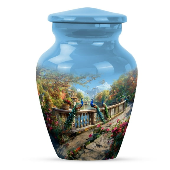 KARYLIZ Scenic Balcony with Peacocks and Autumn Urn - Funeral Urns For Adult Ashes Men - Urns for Human Ashes Keepsake Adult Man - Tiny Cremation for Mom - Small Urn for Human Ashes Keepsake 3 Inch