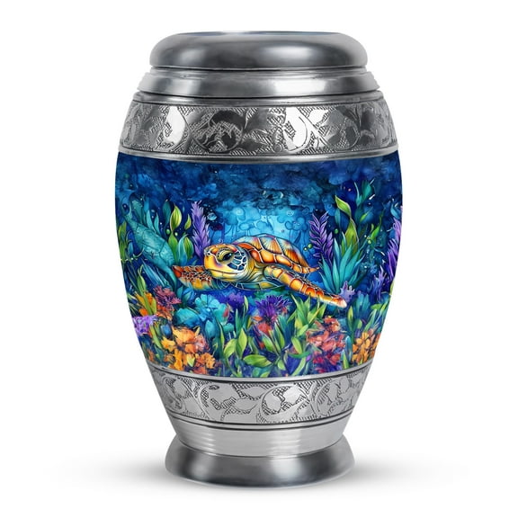 KARYLIZ Sea Turtle Urns - Cremation Urns For Human Ashes Adult Female - Purple Funeral Urn For Ashes Adult Male - Memorial Decorative Adult Urns For Human Ashes Women & Men 10 Inch