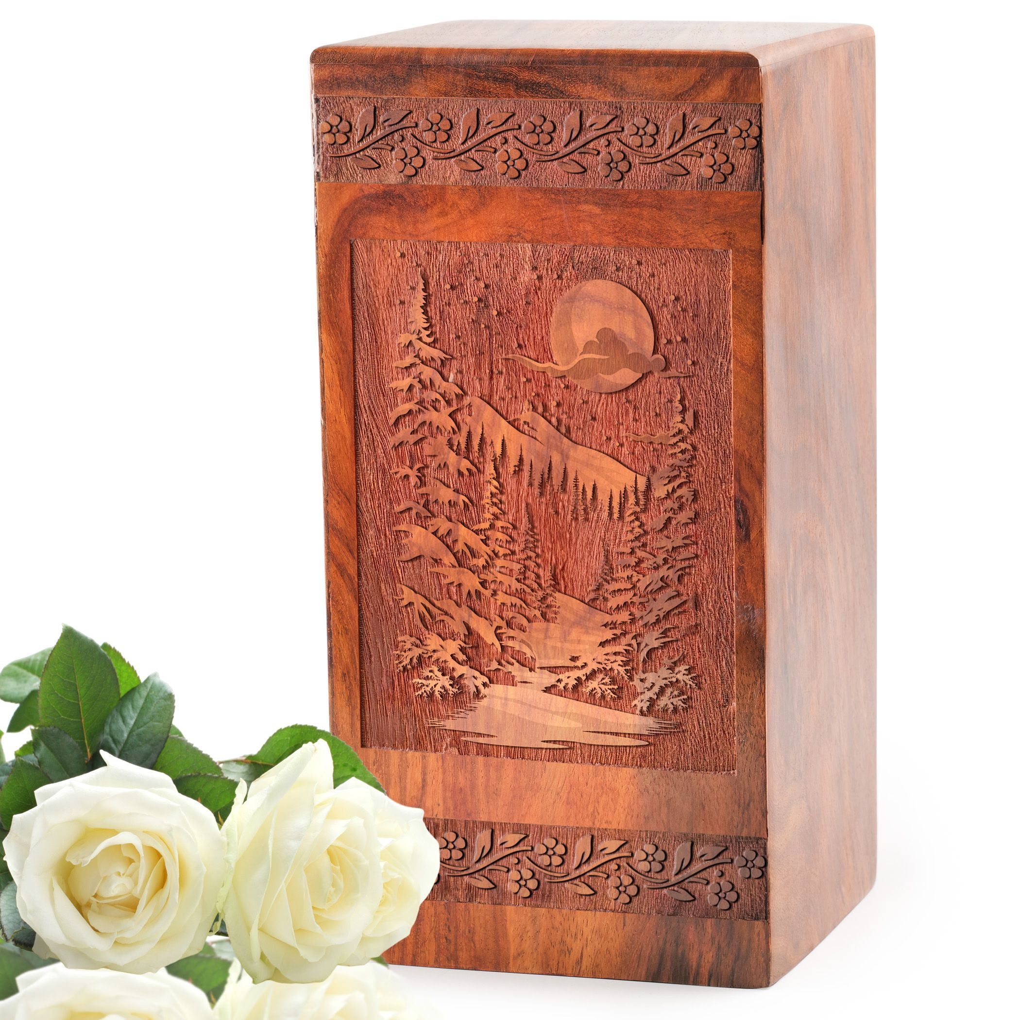 KARYLIZ Snowy Forest Wood Urns For Human Ashes - Father Urn - Adult Cremation Urns - Urn Cremations For Ashes - Burial Urns For Human Ashes - Urns For Ashes Adult Female & Male 10 Inch