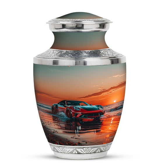 KARYLIZ Sports Racing Car On Beach Urn for Human Ashes Adult Man - Cremation Urns for Human Ashes - Burial Urn - Urns for Human Ashes Adult Man - Funeral for Human Ashes Adult Female (10Inch)