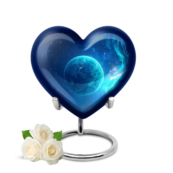 KARYLIZ Star Galaxy Cremation Urn for Human Ashes - Heart Shaped Urns for Funeral, Burial, Home & Niche, Decorative Stars Urns for Male & Female, Memorial Urn for Mom & Dad, 3 Inch