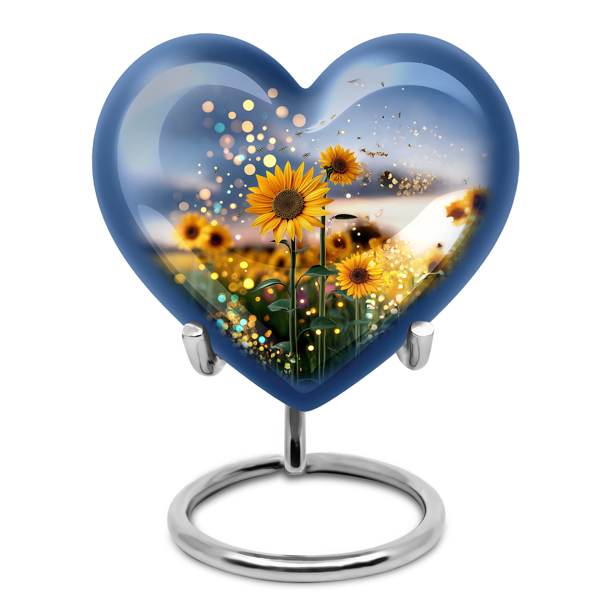 KARYLIZ Sunflower Urns for Human Ashes Adult Man - Cremation Urn for Ashes Adult Male, Female & Child - Mini Heart Urns for Female - Small Funeral Keepsake for Women - Memorial Decorative ( 3inch)