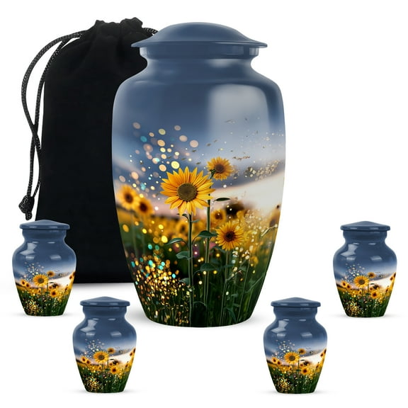 KARYLIZ Sunflower Urns For Human Ashes - Burial Urns For Adult Human Ashes - Blue & Small Keepsake Funeral Urn for Male & Female - Cremation Urn For Women & Men