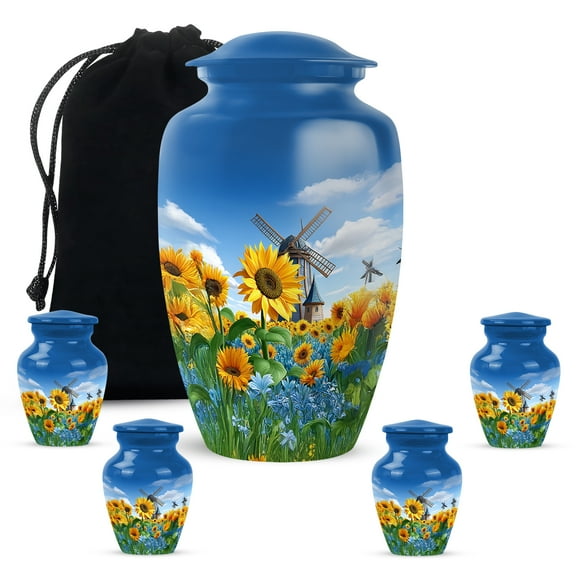 KARYLIZ Sunflower Urns For Women & Men - Cremation Urns For Human Ashes Adult Female - Keepsake For Mom - Blue Small Cremation Urn for Keepsake - Cremation Boxes for Human Ashes