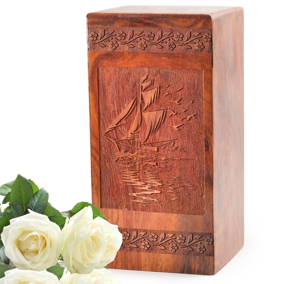 KARYLIZ Sunset Wooden Small Urns For Human Ashes - Wooden Box For Ashes Human Adult - Decorative Urns For Ashes - Cremation Urns For Human Ashes For Mother - Wooden Keepsake Box 5 Inch