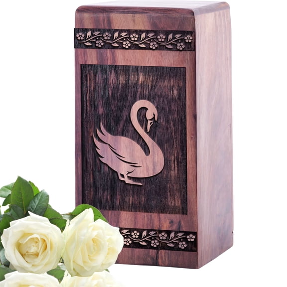 KARYLIZ Swan Large Decorative Wooden Urns For Human Ashes - Urn For Ashes Adult Male - Funeral Urns For Cremation Ashes Mother - Burial Urns For Ashes - Wooden Cremation Urns - Adult Urns 14 Inch