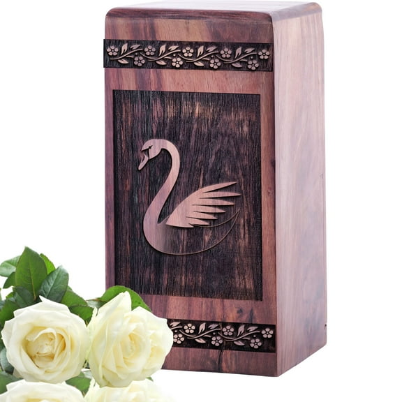 KARYLIZ Swan Urns - Large Urn For Human Ashes Adult Male - Wooden Urn For Ashes For Women - Memorial Urns For Human Ashes - Funeral Urns For Cremation Ashes Mother - Burial Urn For Ashes 14 Inch