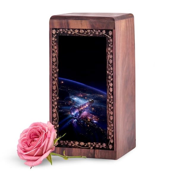 KARYLIZ Telescope Wooden Urn for Ashes Adult Man - 11 Inch Large Engraved Wood Cremation Urns for Adult Female - Decorative Wood Urn for Human Ash - Wooden Box for Men
