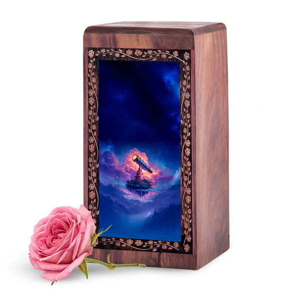 KARYLIZ Telescope Wooden Urns for Human Ashes Adult Man - 5 Inch Small Wood Urns for Human Cremated Remains - Engrave Wooden Urn for Ashes - Mini Urn for Mother - Wood Ash Holder