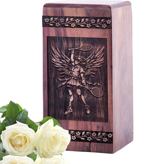 KARYLIZ Tennis Racket Wooden Human Ash Urn - Adult Urn - Urn For Human Ashes Adult Female & Male - Grandfather Urn - Urns Decorative - Large Urns For Human Ashes Adult Male 8 Inch