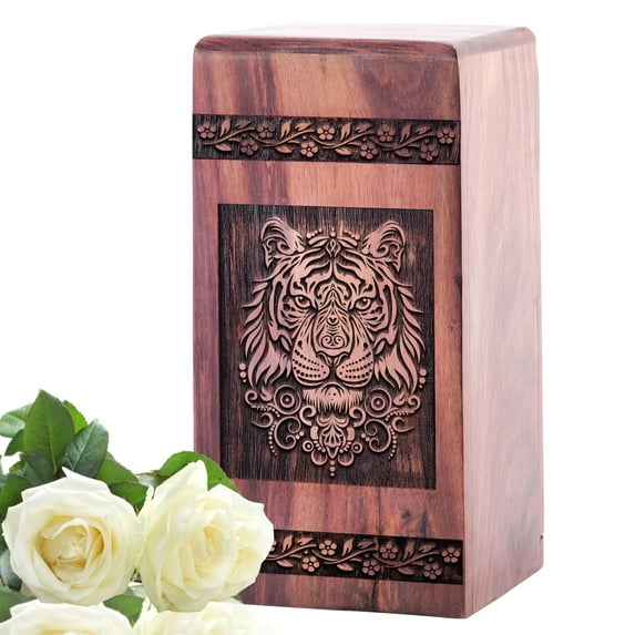 KARYLIZ Tiger Ashes Urns Wood Timeless Elegance Urn - Burial Urns For Ashes Human - Urn For Human Ashes - Decorative Urns Large Urns
