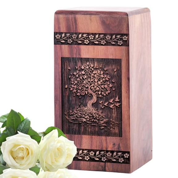 KARYLIZ Tree Of Life With Swirling Leaves Wooden Urns For Ashes Adult Male - Wooden Urns For Human Ashes - Ash - Urns For Adult - Keepsake Urns Human Ashes - Urns Decorative 5 Inch