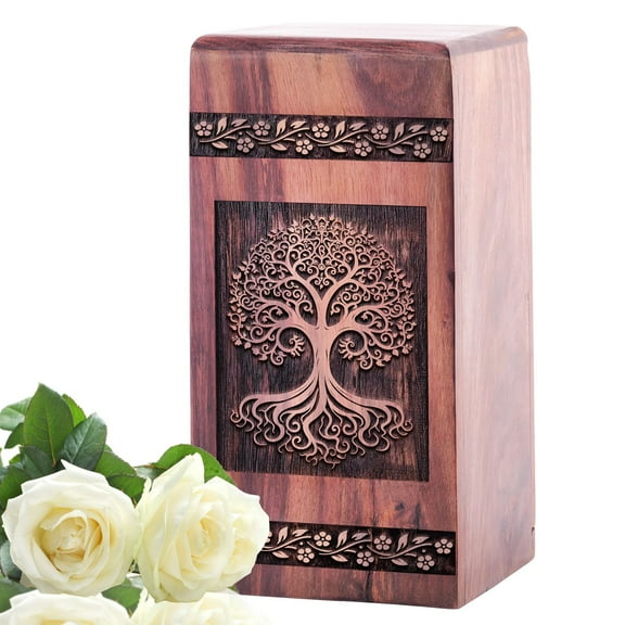 KARYLIZ Tree Of Life With Swirling Leaves Cremation Urns Wood - Large Wooden Boxes - Decorative Urns For Human Ashes - Stylish - Modern Tribute - Memorial Gifts - Funeral Urns