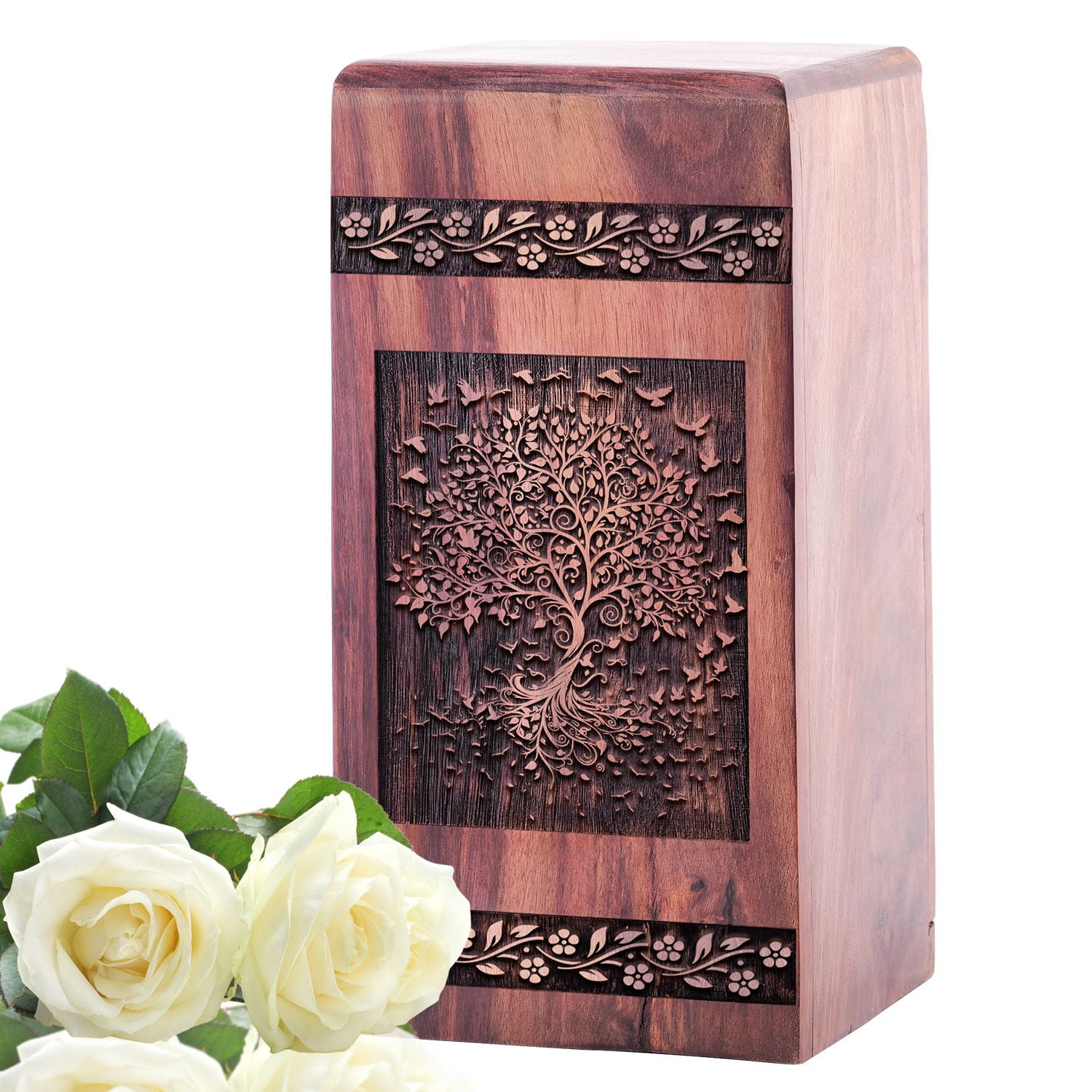 KARYLIZ Tree Of Life With Swirling Leaves Wooden Urn - Wooden Urn For Human Ashes Adult - Decorative Urns - Urns For Human Ashes For Mother - Large Urns - Boxes For Human Ashes 10 Inch