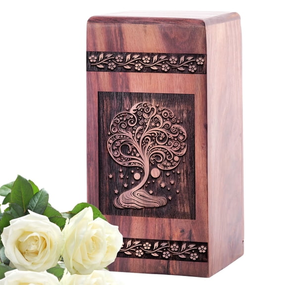 KARYLIZ Tree Of Life Wooden Urns For Ashes Adult Male, Cremation Urn Human Ashes, Mini Urns For Human Ashes, Funeral Small Urns For Ashes Adult Male, Wooden Urns Tree Of Life, Decorative Urns 8 Inch