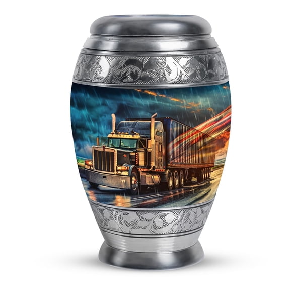 KARYLIZ Truck Urn For Ashes Adult Male - Large Funeral Urn for Human Ashes Adult Male and Female - Cremation Urns For Women & Men - 10 Inch - Dark Blue Purple Decorative Urns With Lids