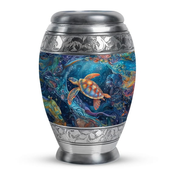 KARYLIZ Turtle Urns - Decorative Black Urns For Human Ashes Adult Man - Cremation Urn For Ashes Adult Male & Female - 10 Inch - Funeral Urn For Adult Ashes Women & Men