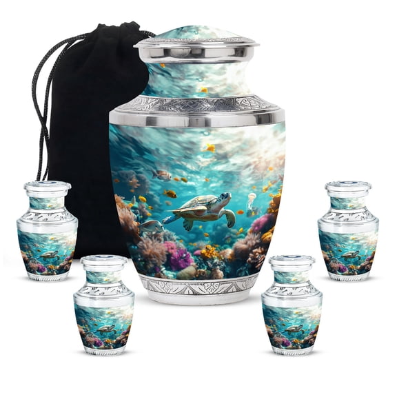 KARYLIZ Turtle Urns For Human Ashes Adult Female - Mini Urns for Human Ashes - Turtle in Coral Reef Decorative Funeral for Women & Men - Small Urns for Human Ashes