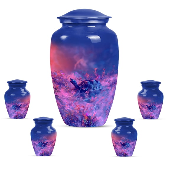 KARYLIZ Turtle Urns For Human Ashes Small - Mini Urns For Human Ashes - Set Of 5, 10 Inch & 3 Inch - Cremation Keepsake Urn for Ashes - Turtle Meadow Memorial Cremation