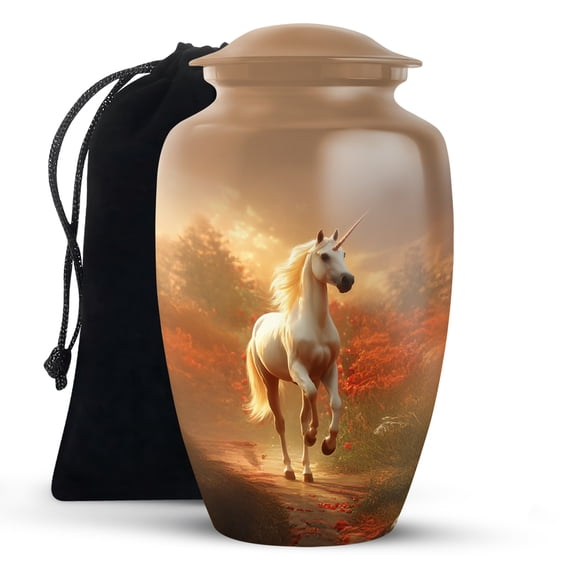 KARYLIZ Unicorn Urns For Human Ashes Adult Female - Brown Cremation Urns For Human Ashes Adult Male - Large Funeral Urn For Women & Men Included Velvet Bag - Urn For Mom & Dad