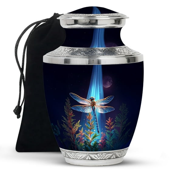 KARYLIZ Urns For Ashes Dragonfly - Cremation Urns For Adult Ashes Women - Large Capacity Urn for Male - Flower Decorative Urn for Burial in Ground - Memorial for Female Mom & Dad 10 Inch