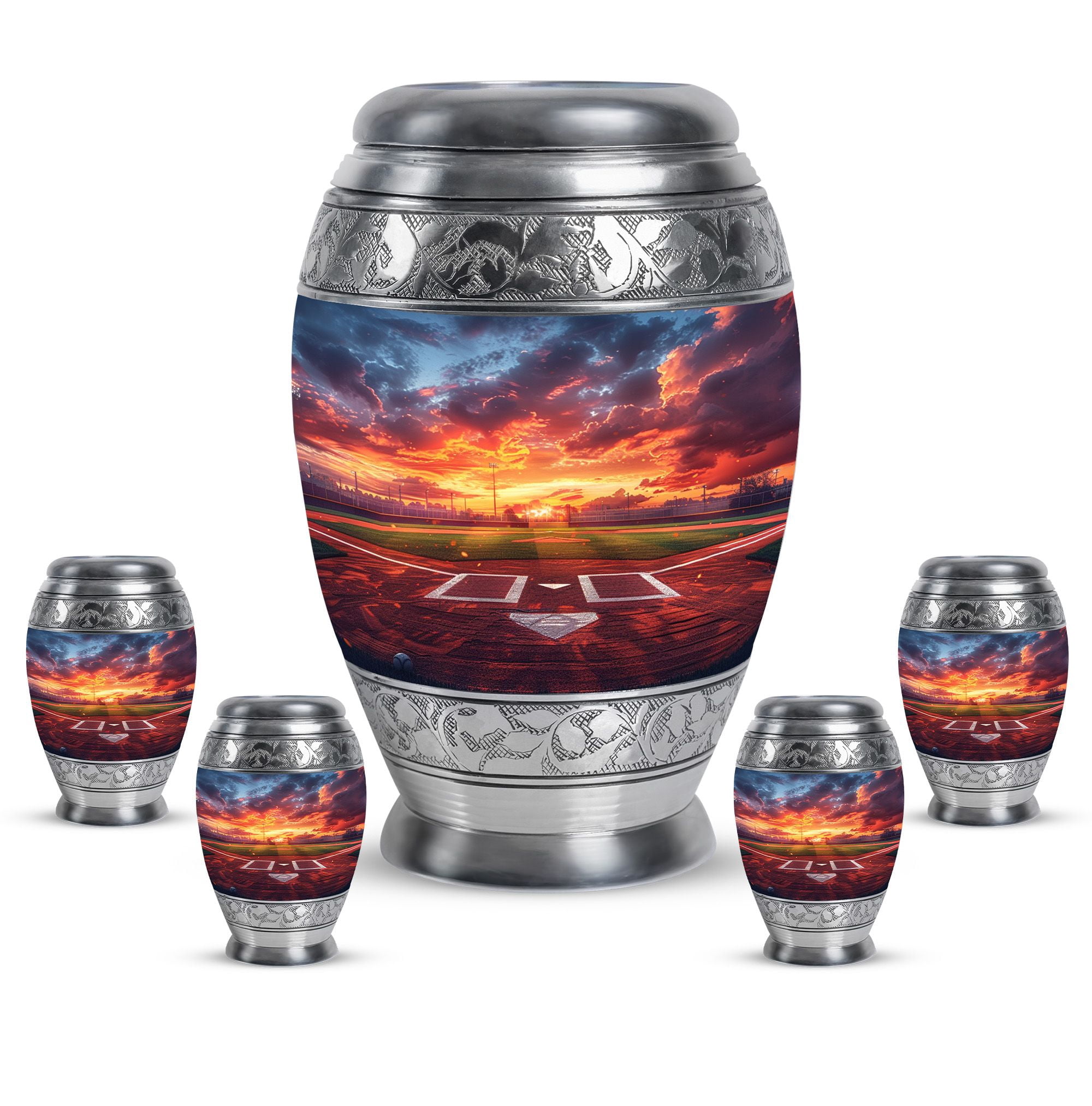 KARYLIZ Urns For Human Ashes Baseball - Small Urns For Human Ashes Keepsake - Burial Urns For Adult Human Ashes - Ash Holders For Human Ashes - Urn For Ashes Adult Male Female (10" & 3" Pack Of 5)