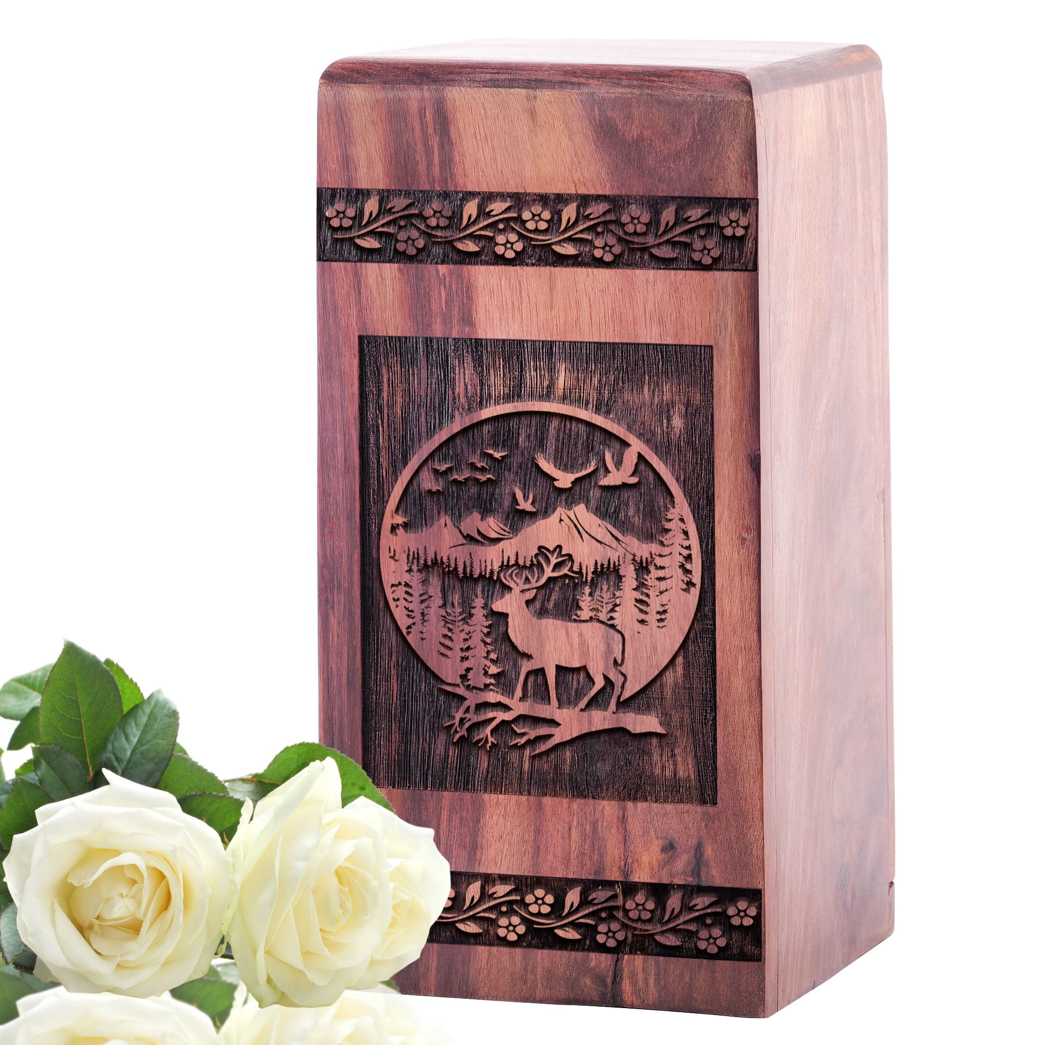 KARYLIZ Urns For Human Ashes With Deer 10-Inch - Large Urn For Ashes Adult Male - Wooden Urn For Cremation - Ashes Adult Male - Elegant Deer Design - Dad Urn Large - 10 Inches