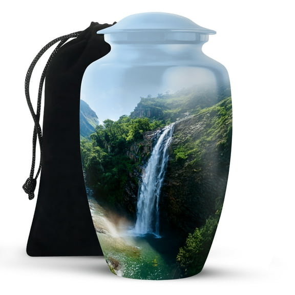 KARYLIZ Waterfall Urn For Ashes Adult Male - Funeral Urns For Adult Ashes Women - Large Ocean Blue Urns for Human Ashes Waterfalls - Decorative Urn for Men