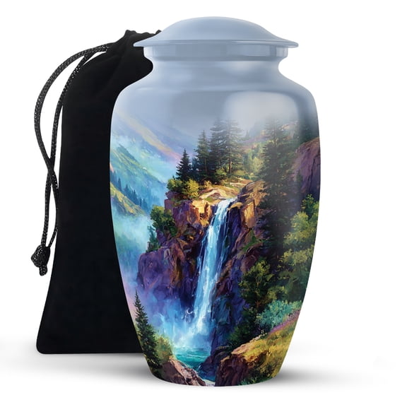 KARYLIZ Waterfall Urns For Human Ashes Adult Man - Glacier Blue Cremation Urn With Waterfalls - Urns for Women - Ash Holder - Funeral for Burial - Decorative Urns for Female