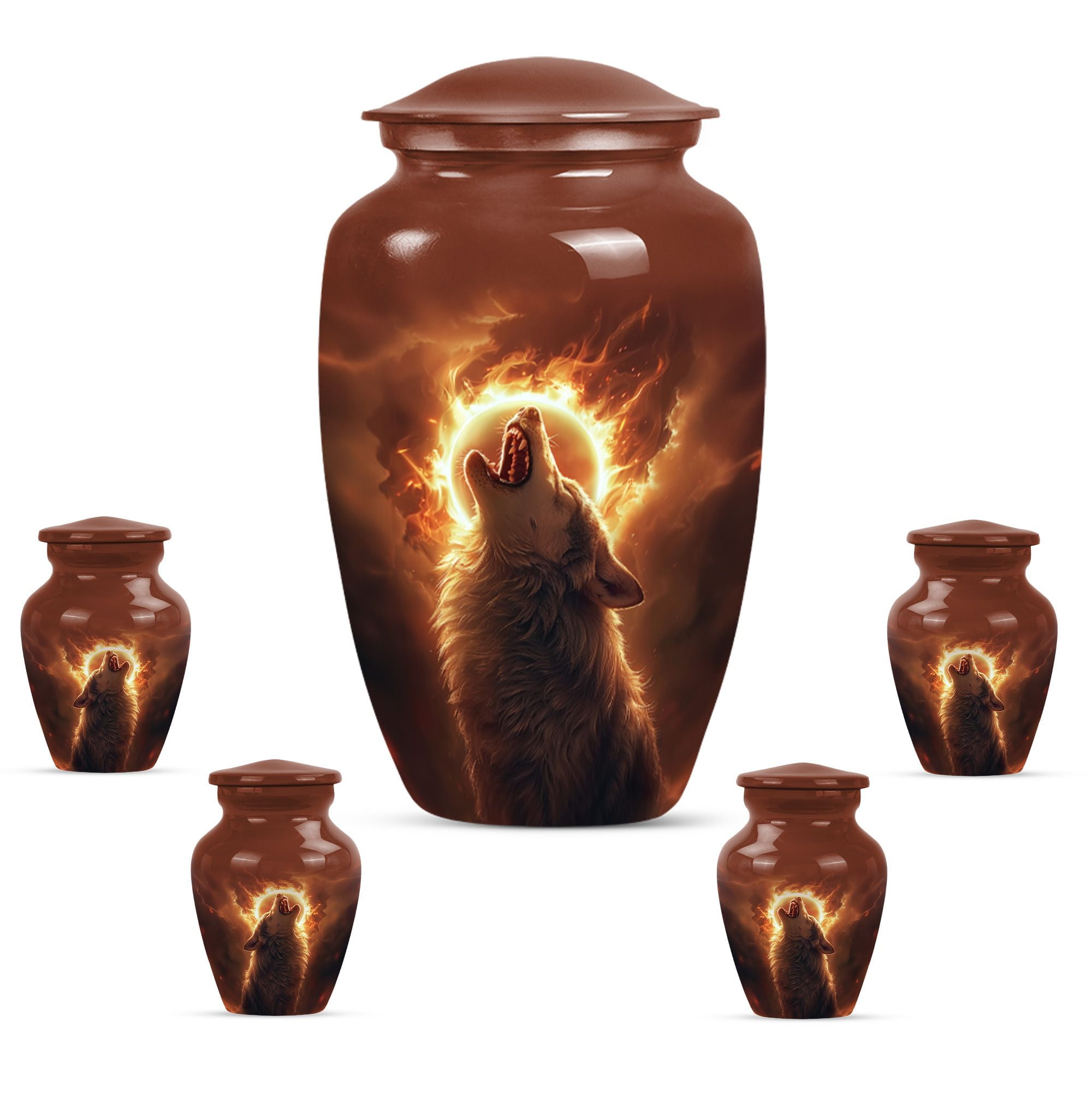 Black Wolf Design Cremation Urn For Human Ashes