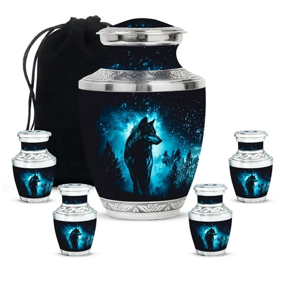 KARYLIZ Wolf Urns For Human Ashes Adult Man - Urn - Black Urn for Ashes for Women Small - Mini Funeral for Human Ashes - Memorial Urn for Male & Female (Combo of 5, Large 10 Inch & Small 3 Inch)